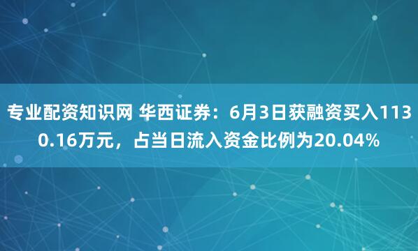 专业配资知识网 华西证券：6月3日获融资买入1130.16万元，占当日流入资金比例为20.04%